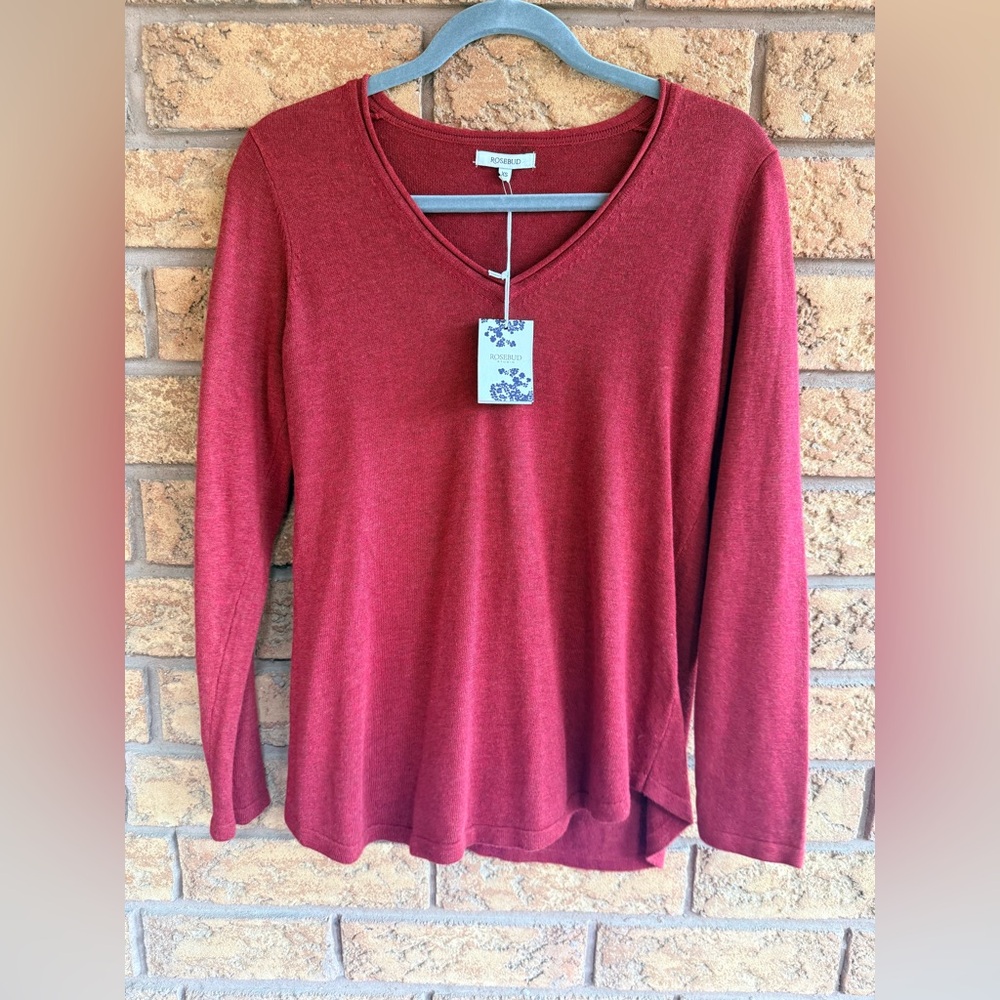 4/$25 • Rosebud Deep Red V-neck Long‎ Sleeve Sweater Top